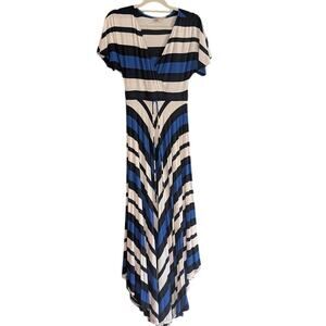 Banana Republic Maxi Dress EUC Striped Faux Wrap White Blue Black XS MSRP $175